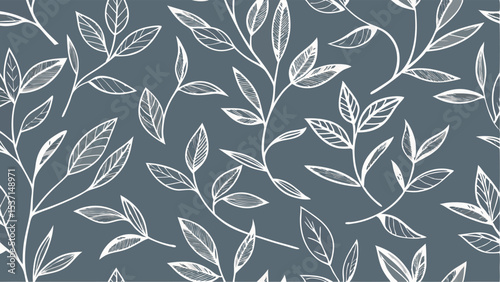 Elegant White Leaf Pattern on Grey Background Seamless Design