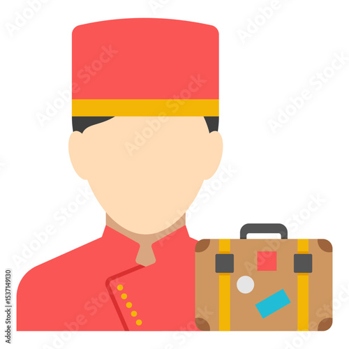 Friendly Hotel Bellhop Carrying Luggage Icon Illustration
