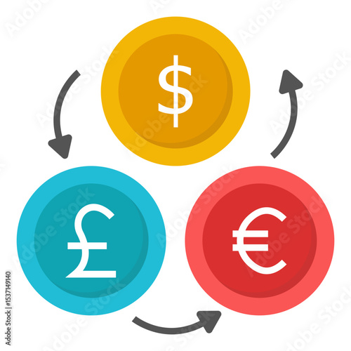 Global Currency Exchange Dollar, Pound, Euro Transaction Illustration