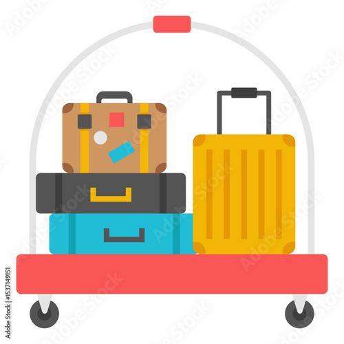 Luggage Cart Icon Travel Bags on Airport Trolley Flat Design Illustration