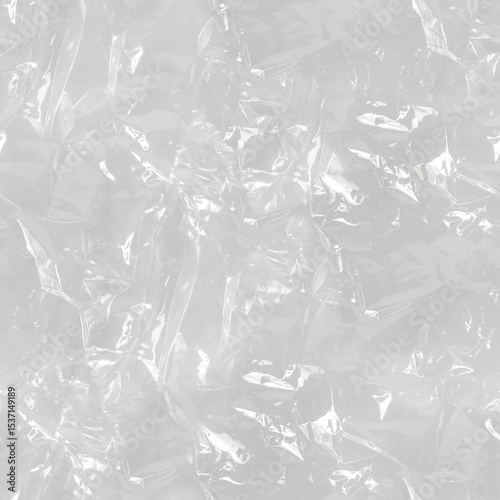 Seamless 4k photo texture material of white transparent creased plastic film surface.