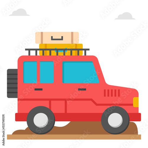 Red SUV Adventure Vehicle Packed for Off-Road Journey