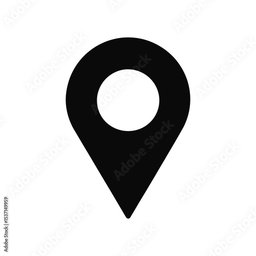 Simple black location pin icon isolated on a white background for navigation purpose