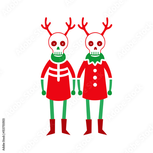 Reindeer skeletons in festive gear vector illustration