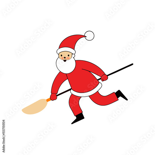 Santa Riding a broom instead of a sleigh vector illustration