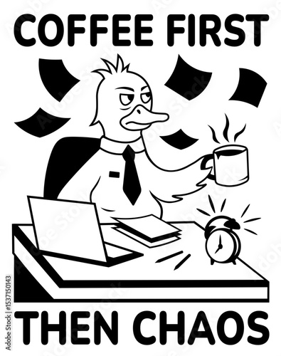 Duck and coffee SVG, Funny tired duck SVG, Duck office SVG, Coffee first then chaos SVG