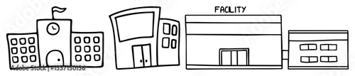 Vector Urban facility featuring buildings clock and flag.