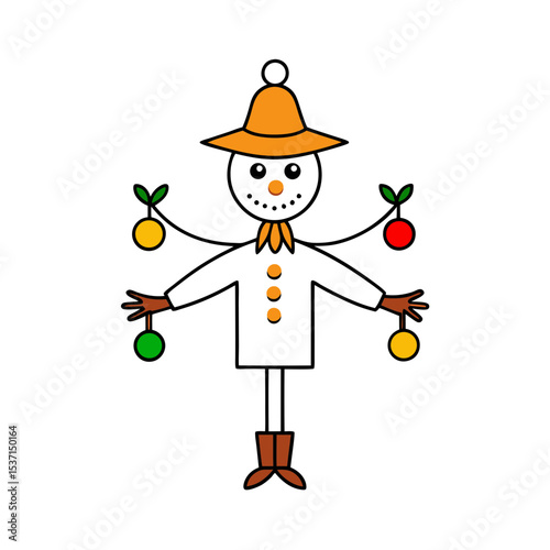 Scarecrow with Christmas ornaments vector illustration