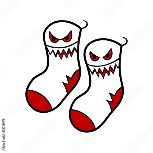 Scary Christmas stockings with fangs and eyes vector illustration