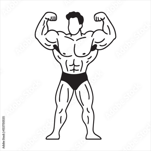 Classic Bodybuilder Pose with Arms Flexed for Fitness Logo Design.