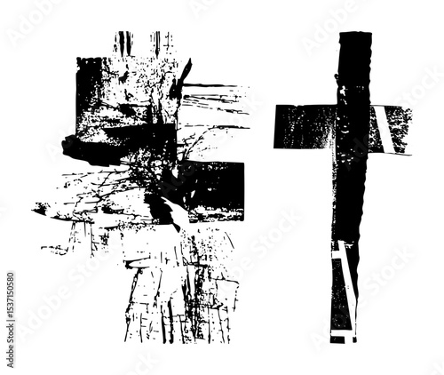 Vector Abstract cross shapes form a distressed textured .