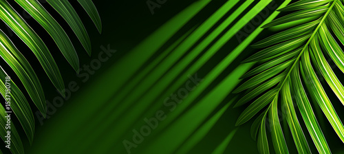 Tropical palm leaves green background shadows nature plant foliage