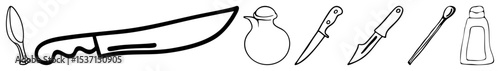 Vector Collection of sleek minimalist knife illustrations in various orientations.