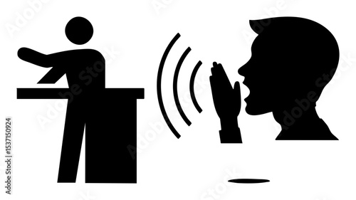 Vector Speaker at Podium Addressing Audience Silhouette