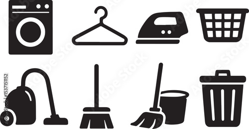Home Cleaning & Laundry Vector Set | Household Chores & Utility Icons
