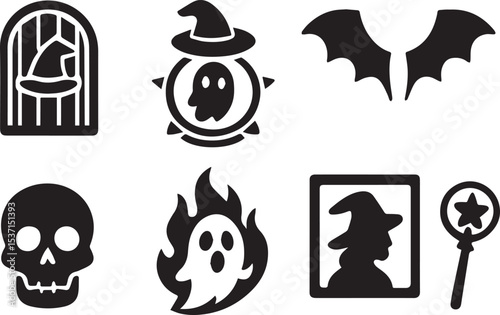 Witchcraft Symbols Vector Set | Dark Magic Portals & Haunted Objects