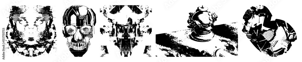 Fototapeta premium Vector Dramatic skull and armored figure vector illustrations.