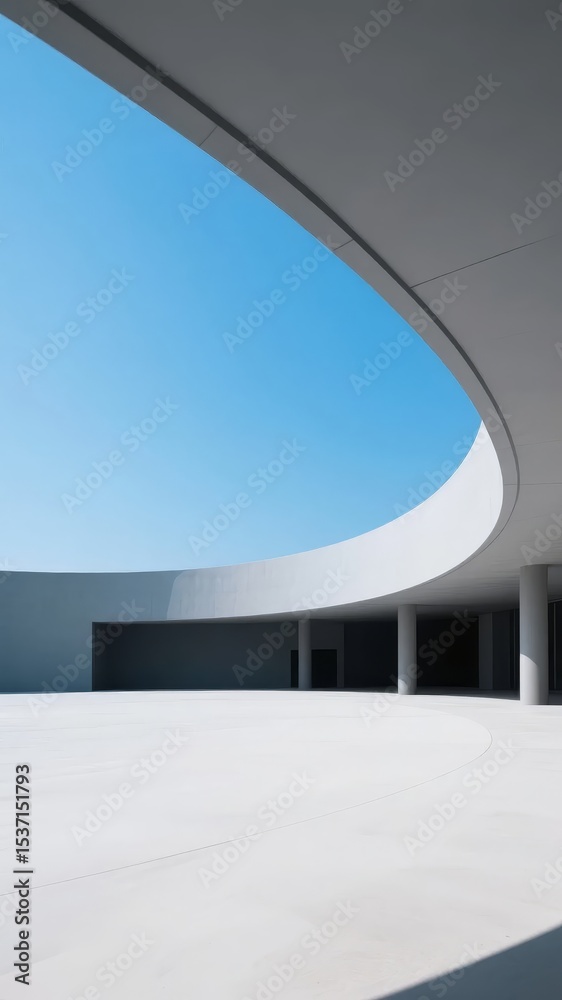 Fototapeta premium Modern Architectural Structure with Curved Overhang and Clear Sky