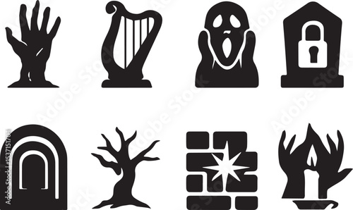 Phantom Echoes Vector Set | Haunted Instruments & Dark Fantasy Objects