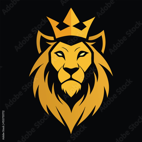 King lion badge with crown in flat style for royal branding design