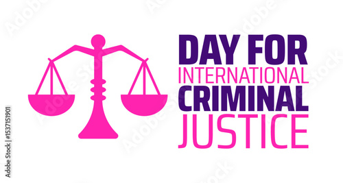 Day for International Criminal Justice background or banner design Pink Scales of Justice Icon on White Background, Symbolizing Fairness and Global Law.
