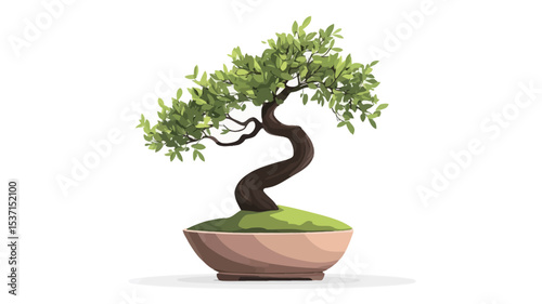 A digital illustration of a bonsai tree rendered in a low-polygonal style. The tree is depicted with simplified geometric shapes forming its leaves and branches, giving it a stylized appearance.