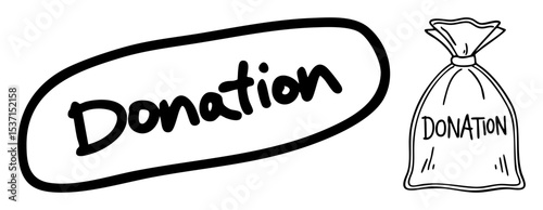 Vector Donation sign and bag for charitable giving.