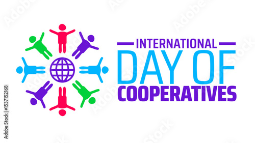 International Day of Cooperatives background or banner design. Colorful Human Figures Surrounding Globe, Symbolizing Global Unity and Collaborative Efforts.