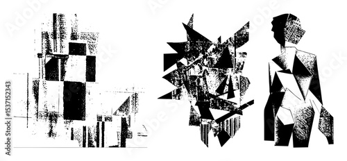 Vector Abstract figures and geometric shapes create a modern monochrome composition.