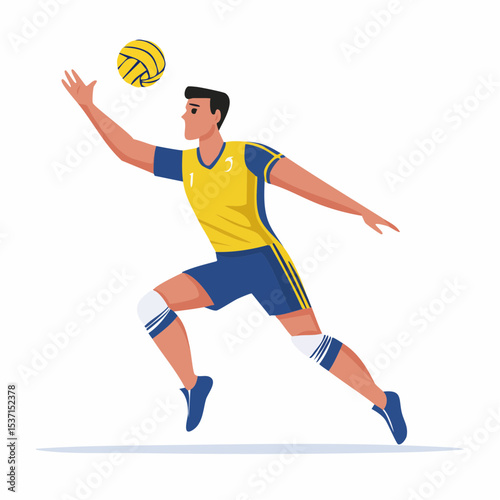 Volleyball Player in Action: A dynamic illustration captures a volleyball player in mid-action, poised to spike the ball, embodying athletic prowess and the thrill of the sport.