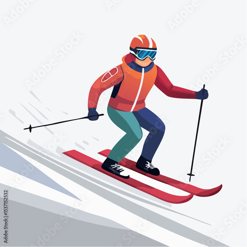 Skier Illustration: A skier gliding down a snowy slope, captured in a dynamic and stylized illustration, showcasing the thrill and speed of winter sports.