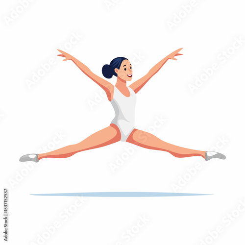 Ballet Dancer in Mid-Air: A graceful ballerina executes a perfect split leap. Capturing her poise, strength, and the elegance of dance.