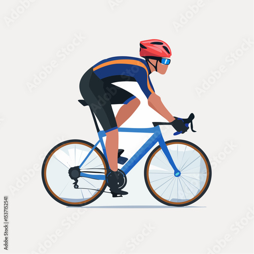 Cyclist in Motion: A dynamic illustration of a cyclist riding a sleek blue bicycle, showcasing speed, determination, and athleticism. 