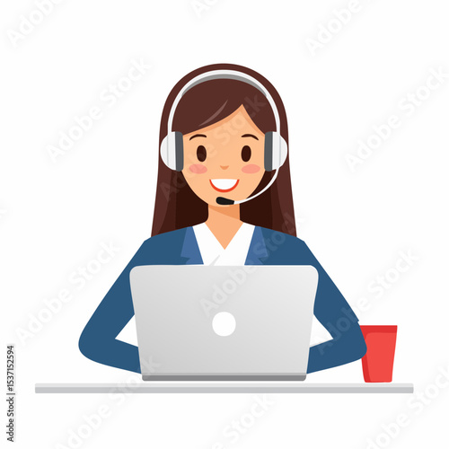 Empathetic Support: A smiling customer service representative attentively assists a customer with unwavering positivity and a friendly attitude, providing guidance and support