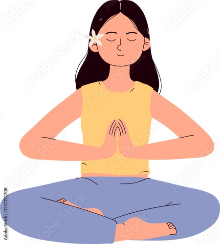 Meditating Woman Yoga Pose Illustration,  Serene Practice