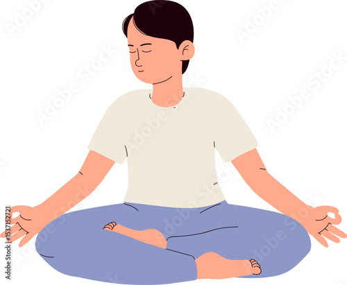 Meditating Man Yoga Pose Illustration,  Serene Practice