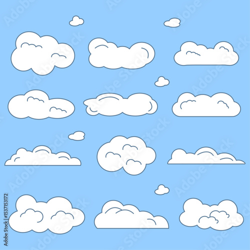 Cartoon cloud vector set on blue background