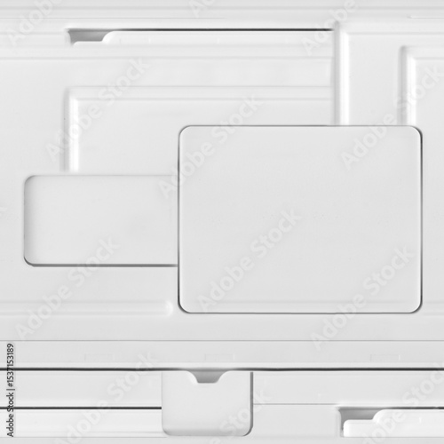 Seamless 4k photo texture material of white plastic tech panel surface.