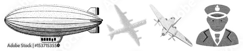 Vector Vintage airship airplane and in engraved style.