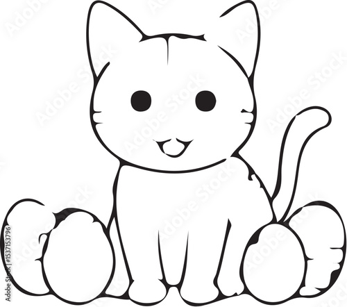 Cartoon vector illustration of cute baby teddy bear and cat with heart design