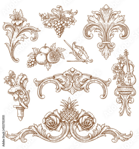 Luxury decorative vector elements set, rococo and baroque style, vintage luxury royal vignette