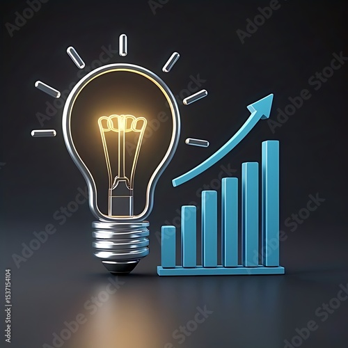 Conceptual Creative Lightbulb and Graph Illustration For Business and Financial Growth