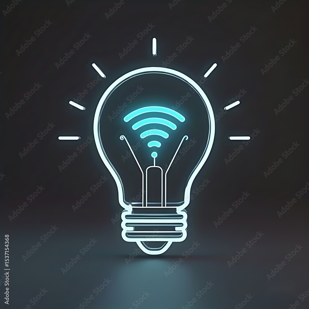 Fototapeta premium Modern Glowing Lightbulb Wifi Symbol Idea Innovation Concept Illustration