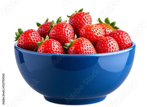 Vibrant Red Strawberries in a Glossy Blue Ceramic Bowl, Healthy Snack Concept, Transparent PNG photo