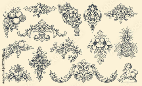 Hand drawn vector retro ornaments. vintage luxury royal vignette