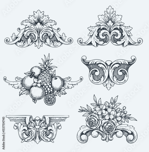 Hand drawn vector retro ornaments