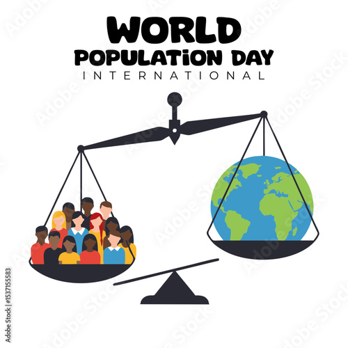 People outweigh Earth on balance scale illustration