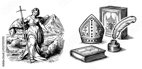 Vector Religious Symbols with and Mitre