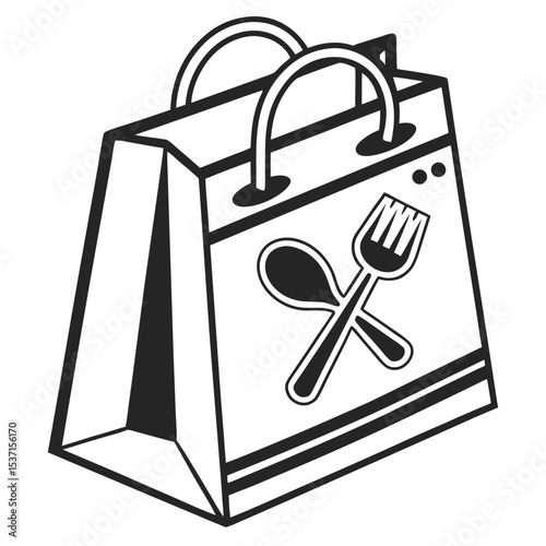 Takeaway food paper bag silhouette icon illustration