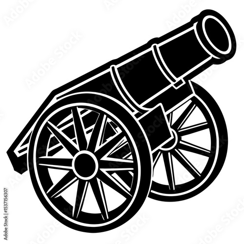 Vintage cannon with spoked wheels silhouette graphic